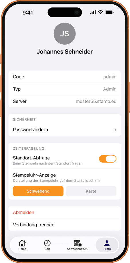 Stampfactory App Profil und Einstellungen